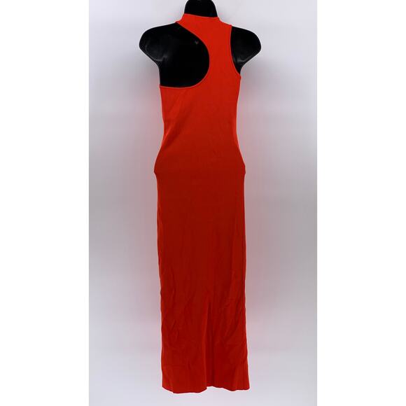 ZARA Women's Red Ribbed Crewneck Cutout Back Sleeveless Bodycon Maxi Dress SZ M - Picture 2 of 10